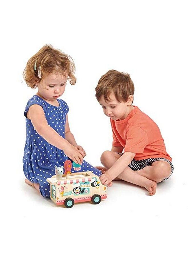 Penguin’S Gelato Van Food Truck Style Pretend Food Play Ice Cream Wooden Vehicle Encourage Role Play And Develops Social Skills For Children 18M+