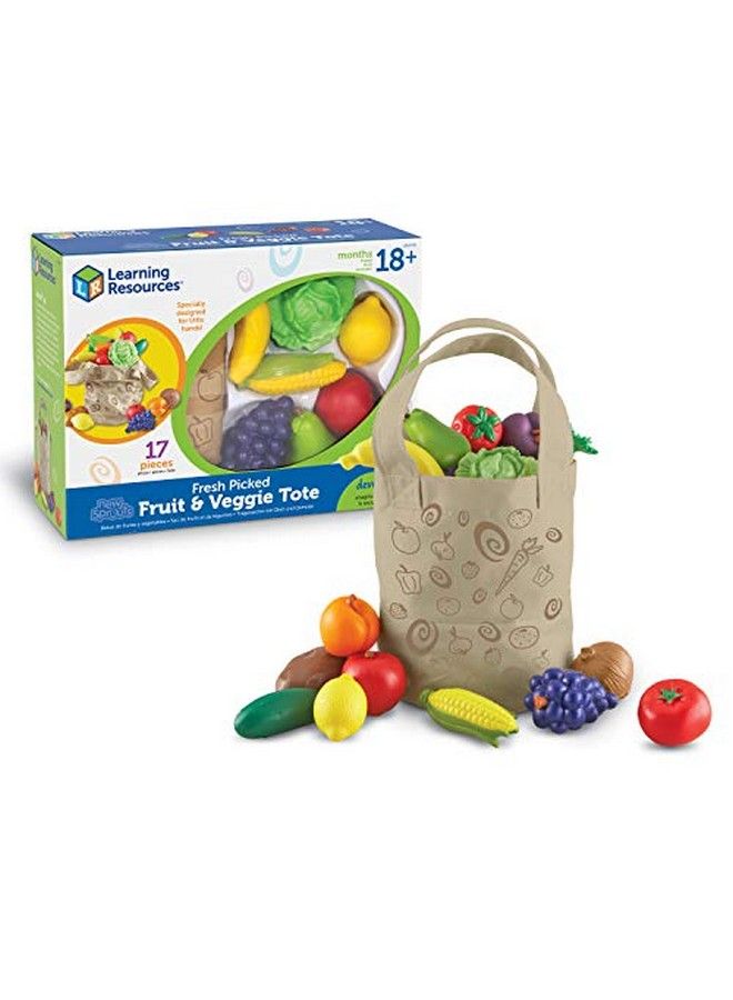 Fresh Picked Fruit And Veggie Tote 17 Pieces Ages 18Mos+ Pretend Play Toys Fruits And Vegetables For Kids Play Food For Toddlers Preschool Toys