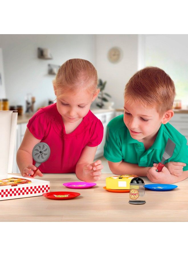 Kids Pizza Toy Set Pretend Kitchen Play Food Slice & Serve Toy Pizza With Box Pie Cutter & Fake Condiments