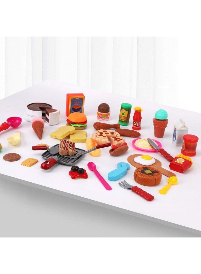 Kids Deluxe 50 Piece Kids Pretend Play Food Set With Kitchen Tools Breakfast Fast Food Ice Cream & Desserts Fun & Interactive Gourmet Toy Assortment Playset For Imaginative Play