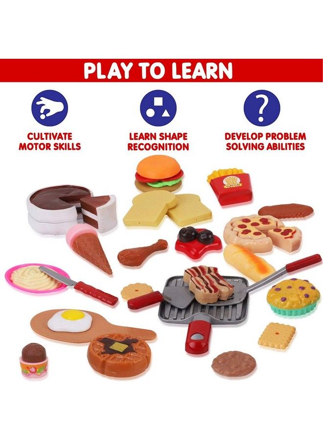 Kids Deluxe 50 Piece Kids Pretend Play Food Set With Kitchen Tools Breakfast Fast Food Ice Cream & Desserts Fun & Interactive Gourmet Toy Assortment Playset For Imaginative Play