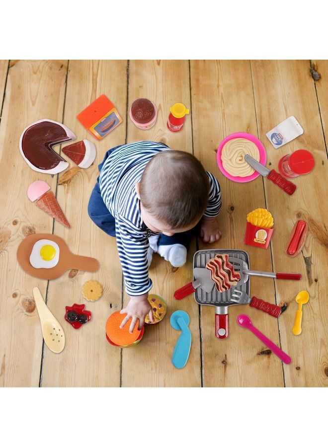Kids Deluxe 50 Piece Kids Pretend Play Food Set With Kitchen Tools Breakfast Fast Food Ice Cream & Desserts Fun & Interactive Gourmet Toy Assortment Playset For Imaginative Play