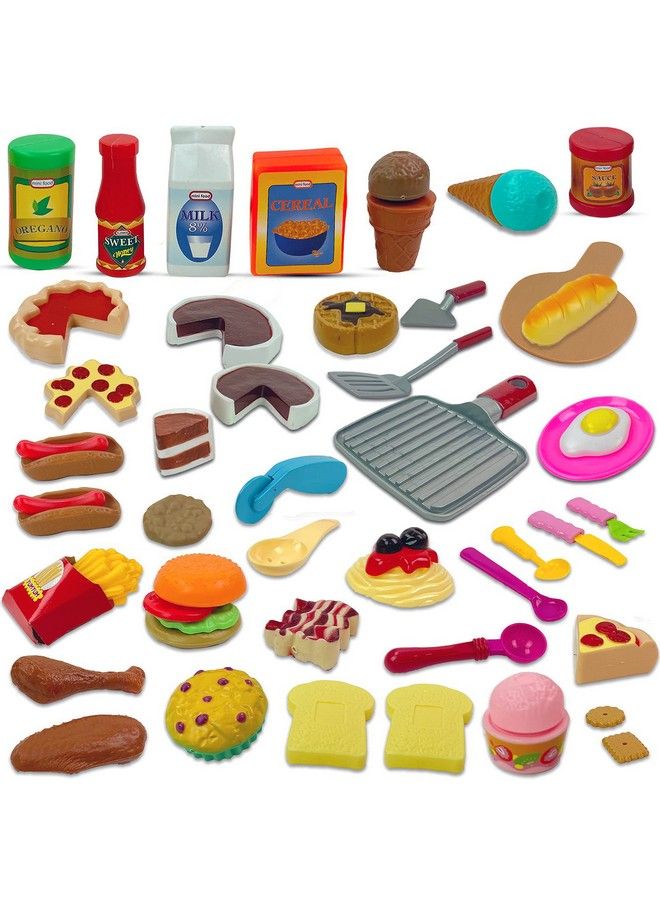 Kids Deluxe 50 Piece Kids Pretend Play Food Set With Kitchen Tools Breakfast Fast Food Ice Cream & Desserts Fun & Interactive Gourmet Toy Assortment Playset For Imaginative Play