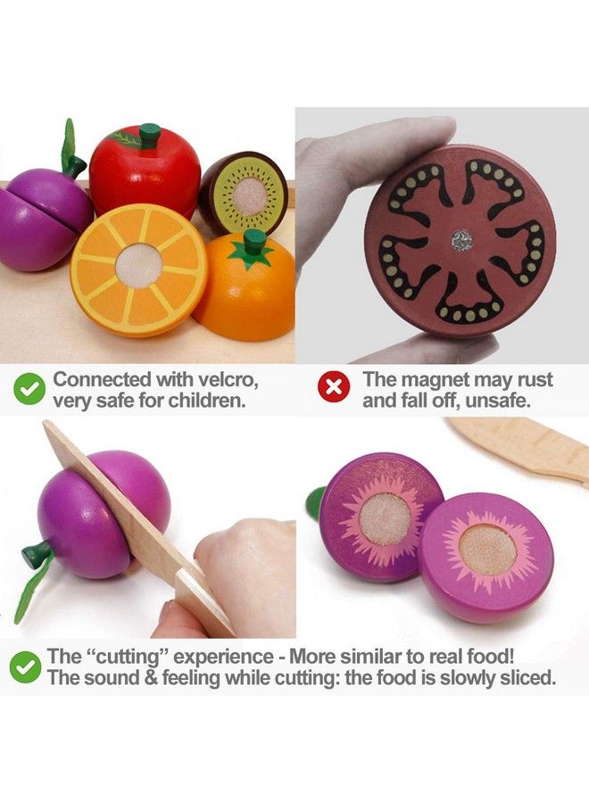 Wooden Play Food For Kids Kitchen Cutting Fruits Toys For Toddlers Pretend Vegetables Gift For Boys Girls Educational Toys