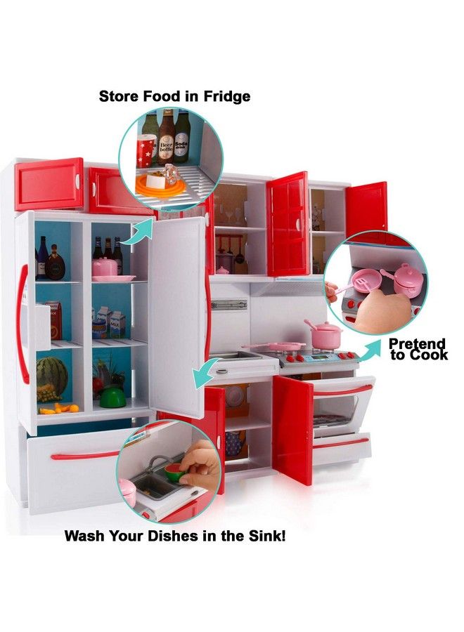 Gourmet Red Doll Modern Kitchen Mini Toy Playset With Lights And Sounds Perfect For 12 Inch Dolls