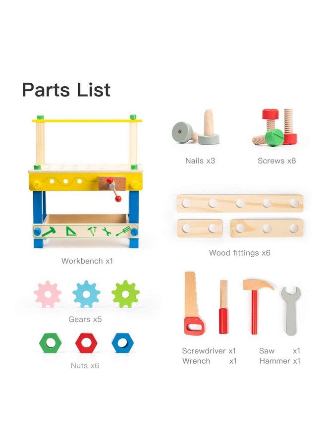 Wooden Tool Workbench Toy For Kids & Toddlers With Wood Tool Set Gift For Boys Girls 3 Year Old And Up