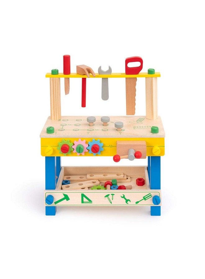 Wooden Tool Workbench Toy For Kids & Toddlers With Wood Tool Set Gift For Boys Girls 3 Year Old And Up