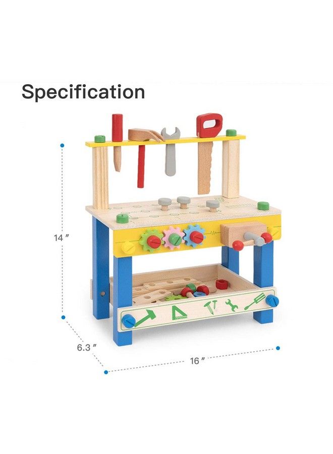 Wooden Tool Workbench Toy For Kids & Toddlers With Wood Tool Set Gift For Boys Girls 3 Year Old And Up