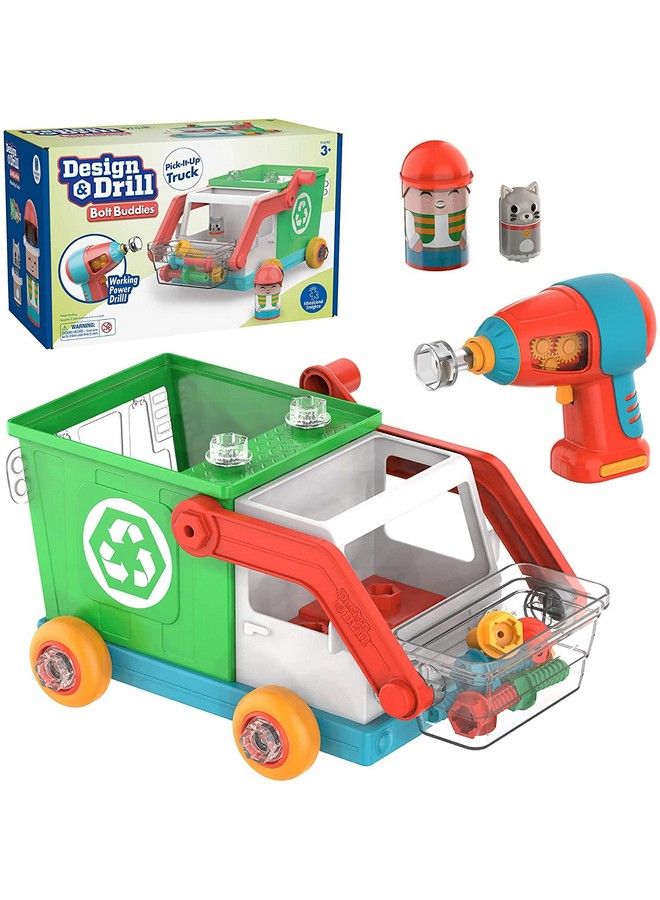 Design & Drill Bolt Buddies Recycling Truck Toy Take Apart Toy With Electric Drill Toy Stem Toy Gift For Boys & Girls Ages 3+