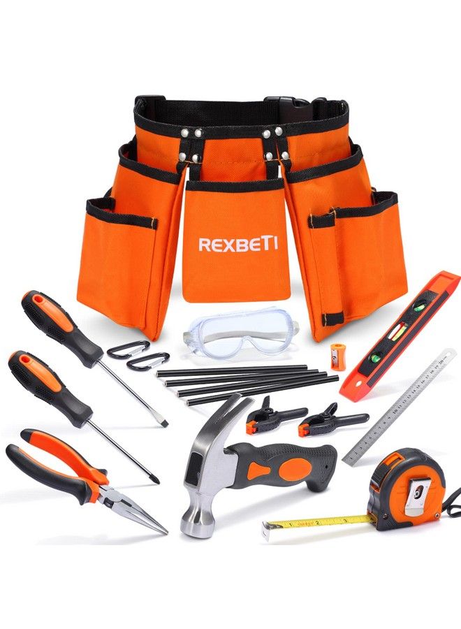 18Pcs Young Builder'S Tool Set With Real Hand Tools Reinforced Kids Tool Belt Waist 20