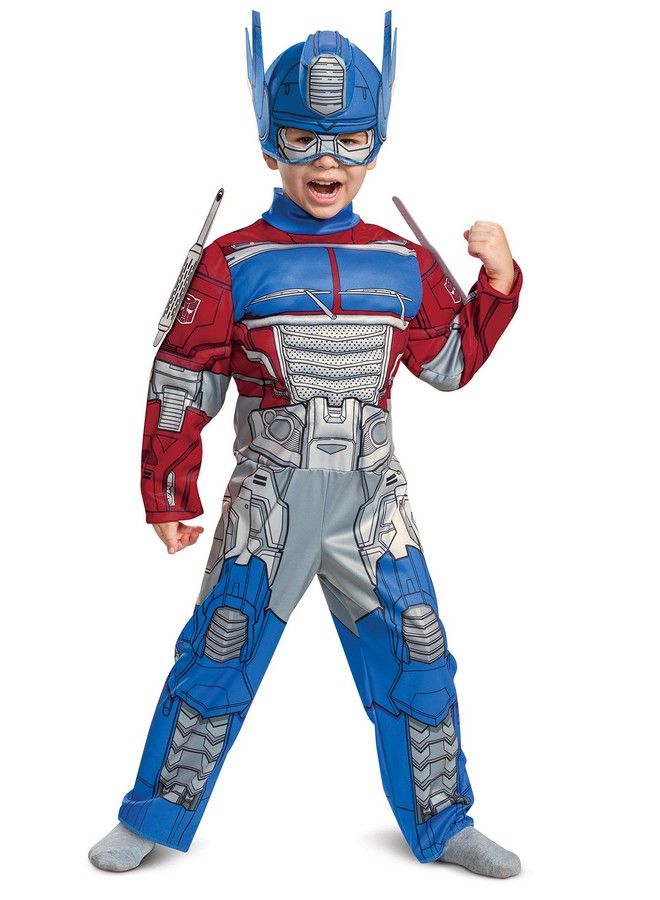 Optimus Prime Costume Toddlers Muscle Transformer Costumes For Boys Padded Character Jumpsuit Toddler Size Medium (3T 4T) Blue & Red