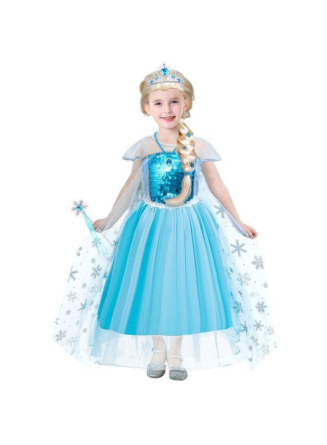 Frozen Elsa Costume For Girls Kids Elsa Wig Blue Crown Glove Princess Dress Up Accessories Birthday Cosplay Outfit