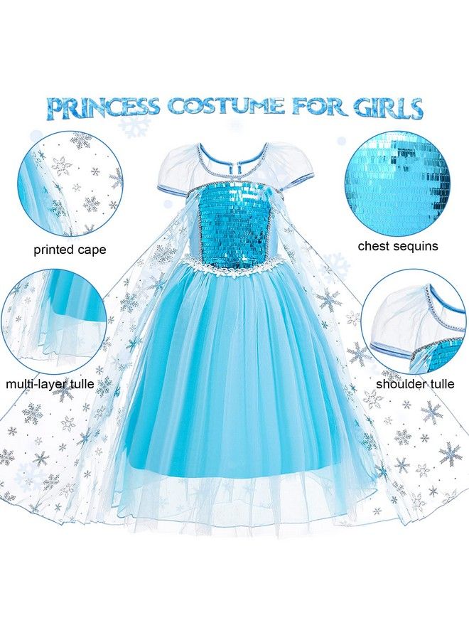 Frozen Elsa Costume For Girls Kids Elsa Wig Blue Crown Glove Princess Dress Up Accessories Birthday Cosplay Outfit