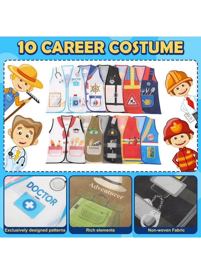 Geyoga 10 Pcs Kids Community Helper Dress Up Vest Career Cosplay Cloth Toddlers Occupation Pretend Play Costume (3-5 Years)