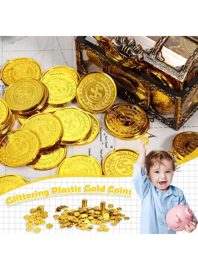 600 Pcs Pirate Gold Coins Plastic Treasure Coins Play Toy Coins Fake St. Patricks Coin For Pirate Party Favors Supplies Treasure Hunt Game Teachers Classroom Reward