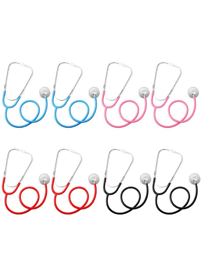 8 Pcs Kids Stethoscope Toy Working Nursing Real Stethoscope Doctor Kit For Kids Role Play Pretend Game Doctor Nurse Costume Accessories (Blue Red Black Pink)