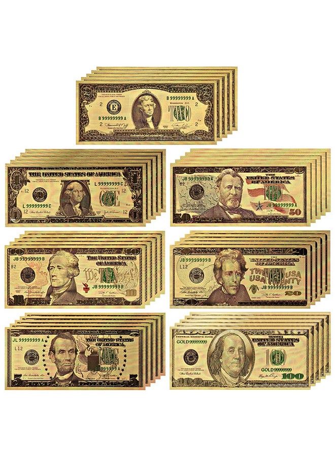 Usa President 1/2/5/10/20/50/100 Dollar Bill Banknote 24K Gold Coated Legacy Limited Edition Chief Executive Banknote Bill Great Gift For Coin Currency Collectors And Republican (35 Pack)