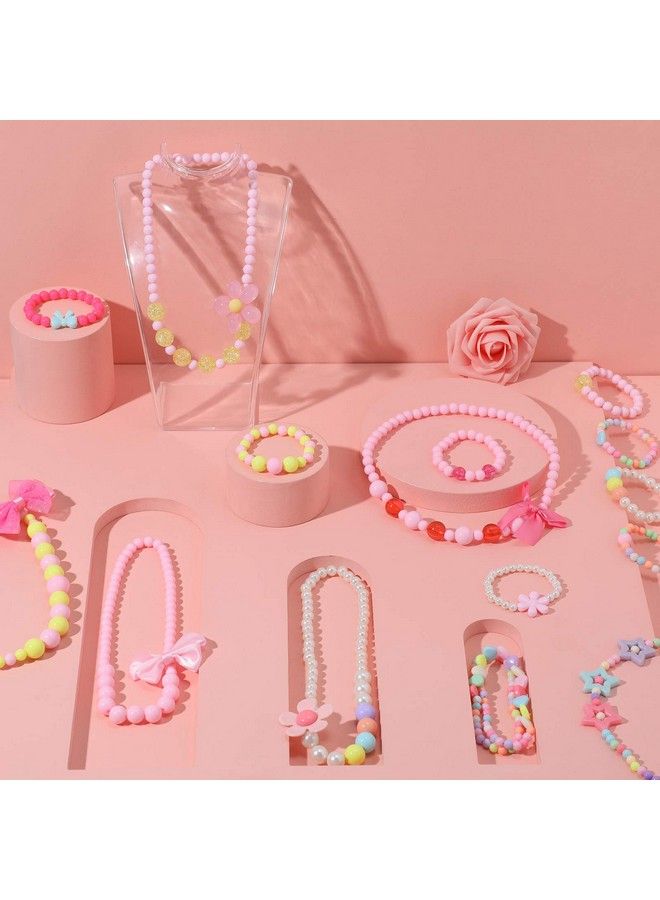 18 Pieces Girl Beaded Necklace Bracelet Colorful Kids Play Jewelry Princess Costume Jewelry Gift Party Favors Dress Up Jewelry For Little Girl Toddler