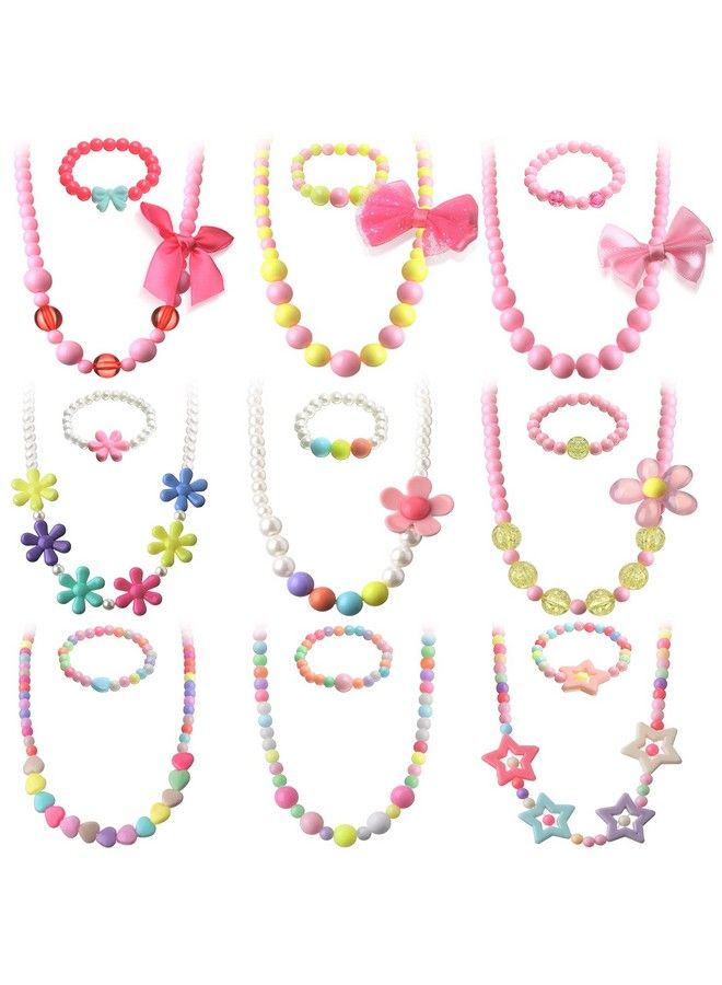 18 Pieces Girl Beaded Necklace Bracelet Colorful Kids Play Jewelry Princess Costume Jewelry Gift Party Favors Dress Up Jewelry For Little Girl Toddler