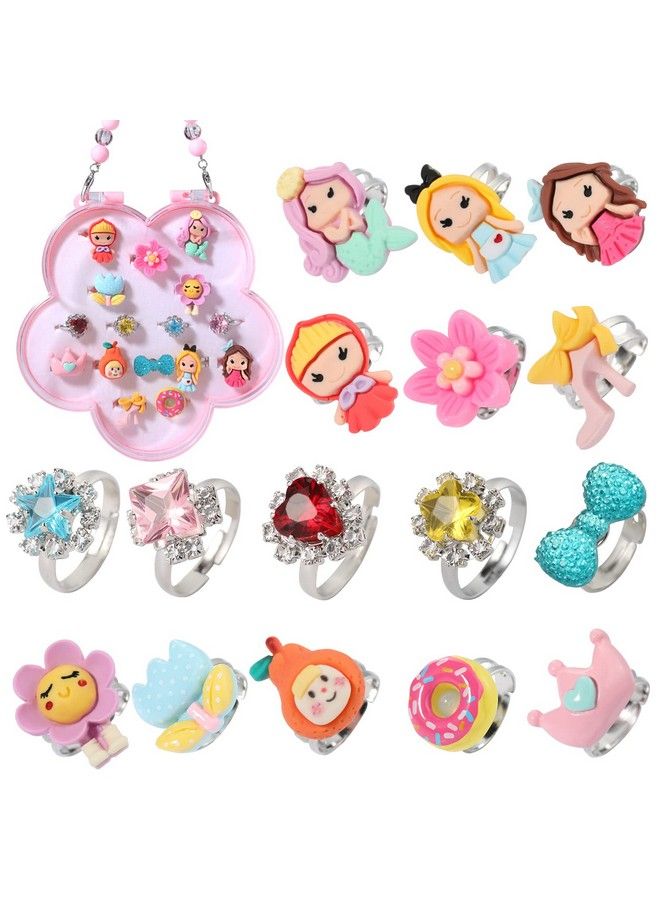 Little Girl Jewel Rings In Box 16Pc Princess Ring Adjustable Girl Pretend Play And Dress Up Rings