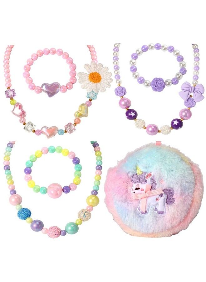 Kids Beaded Necklace And Bracelet 3 Sets Little Girls Jewelry In Box Favors Bags For Kids
