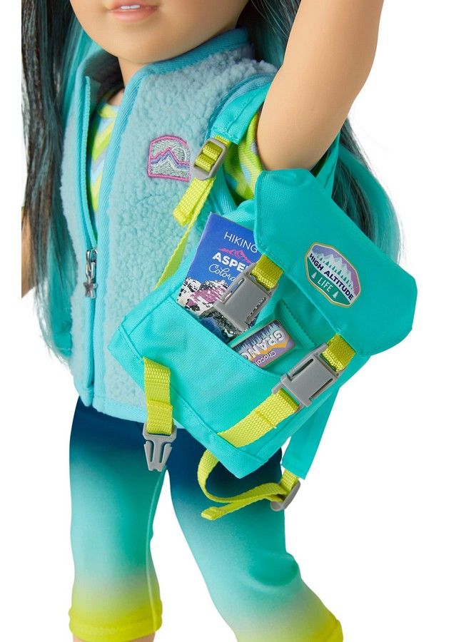 2022 Girl Of The Year Corinne’S Camping Accessories For 18 Inch Dolls Includes A Bright Blue Backpack A Dark Blue Baseball Cap And A Trail Guide