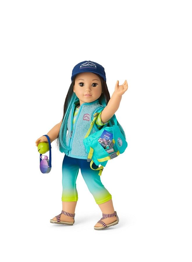 2022 Girl Of The Year Corinne’S Camping Accessories For 18 Inch Dolls Includes A Bright Blue Backpack A Dark Blue Baseball Cap And A Trail Guide