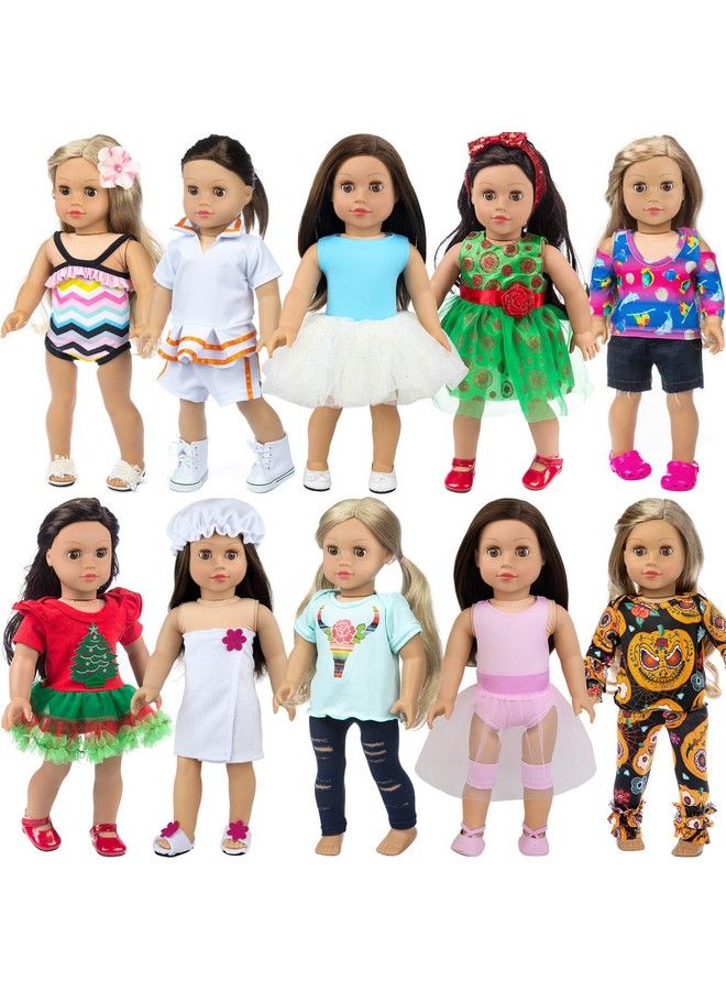 Ramdon 10 Sets 18 Inch Doll Clothes Outfits Pajamas Dresses Hair Clips For 18 Inch Girl Doll