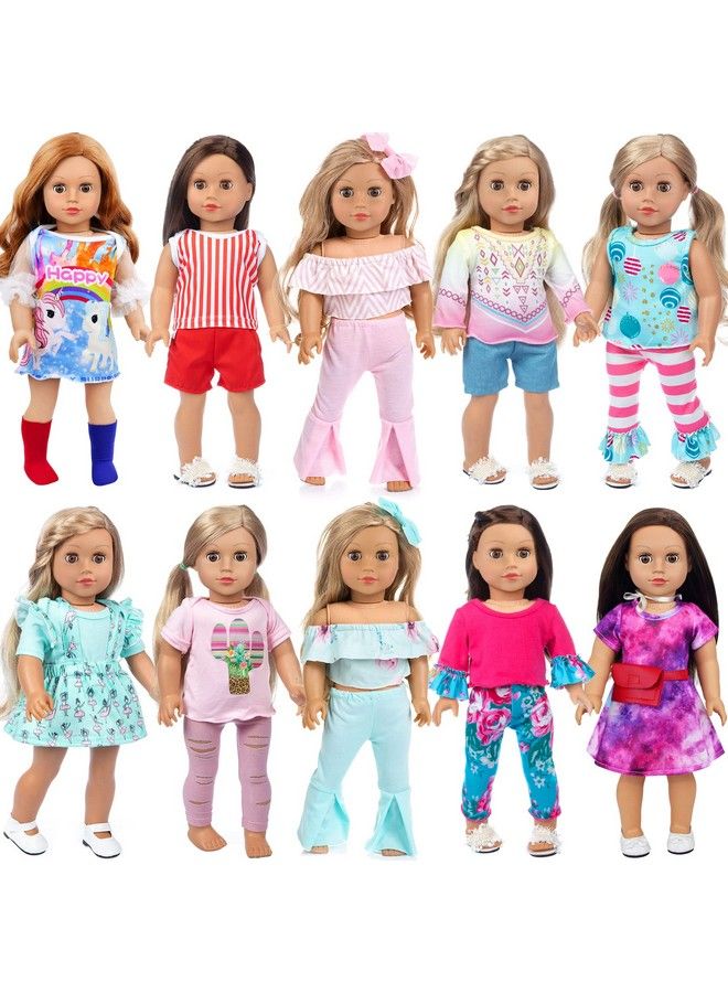 Ramdon 10 Sets 18 Inch Doll Clothes Outfits Pajamas Dresses Hair Clips For 18 Inch Girl Doll