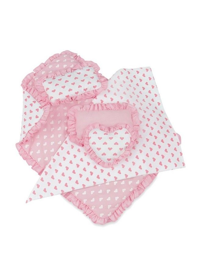 18 Inch Doll Pink Heart Bedding For Doll Beds Cribs & Cradles ; Reversible 5 Pc 18