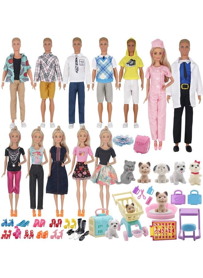 85Pcs Doll Clothes And Accessories For 12 Inch Boy Dolls And Girl Dolls Pet Care Set Includes 25 Wear Clothes Shirt Jeans Suit Shoes Pet Doctor Playset Trolley Backpack For 12'' Boy Girl Doll