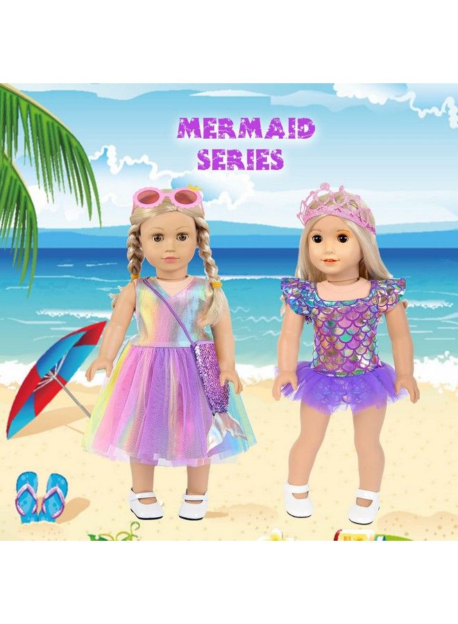 Mermaid 18 Inch Doll Clothes And Doll Accessories Case Luggage Travel Play Set Include Suitcase Dresses Bag Camera Glasses Pillow Eyeshade Etc (No Doll)