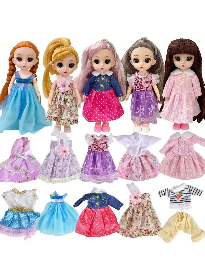 10 Sets Doll Clothes For 6 Inch Doll ，Include 5 Pieces Girl Mini Dolls 10 Sets Handmade Doll Clothes And 5 Pairs Of Doll Shoes
