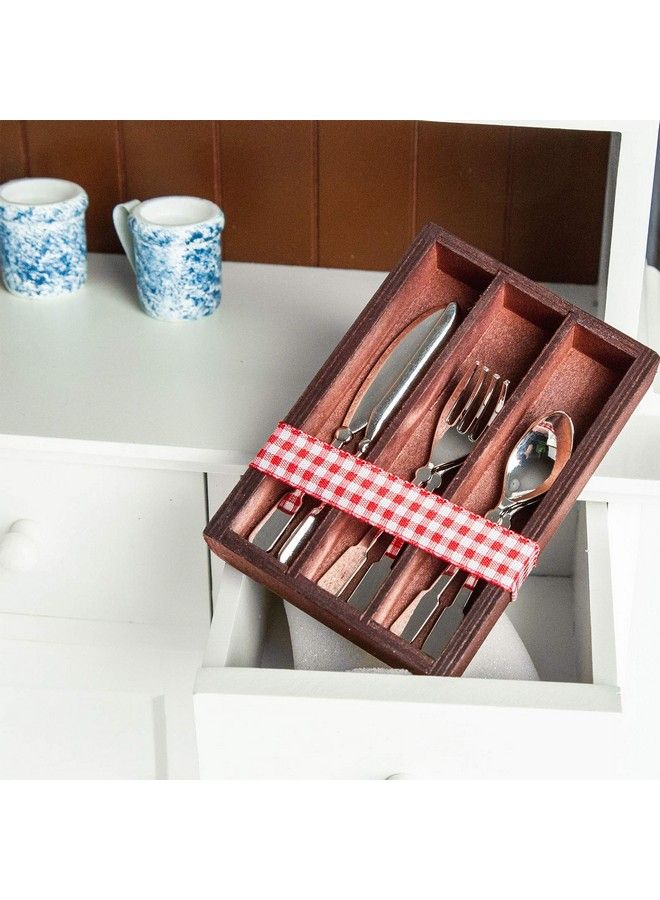 18 Inch Doll Kitchen Food Accessories 13 Piece Colonial Flatware Utensil Set 4 Knives 4 Forks 4 Spoons And Wooden Silverware Tray. Compatible For Use With American Girl Dolls