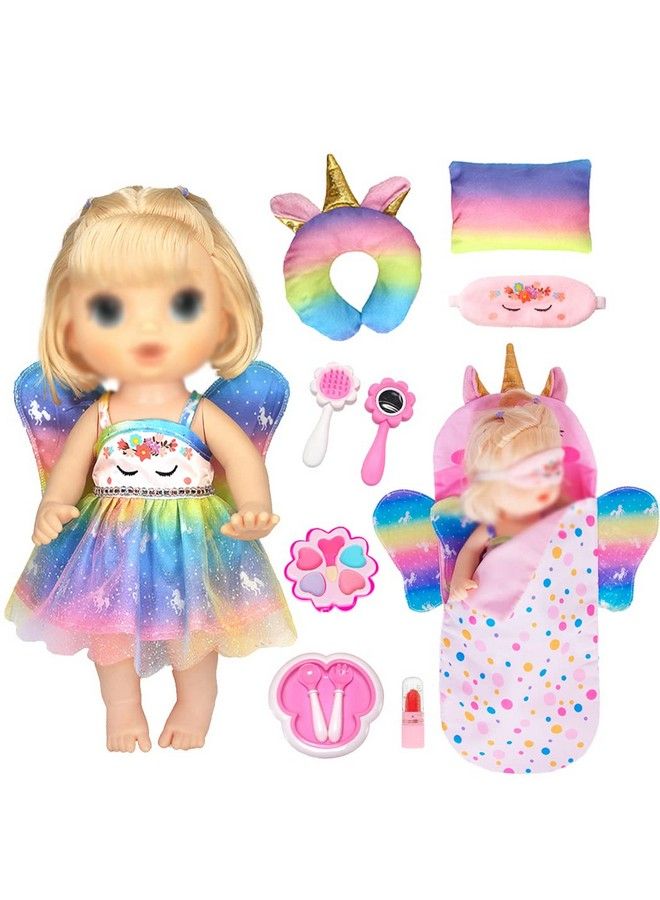 Doll Clothes Accessories Set Include Dress Pillow Sleeping Bag Toys Play Set For 10 12 Inch Dolls 14 To 14.5 Inch Dolls (No Doll)