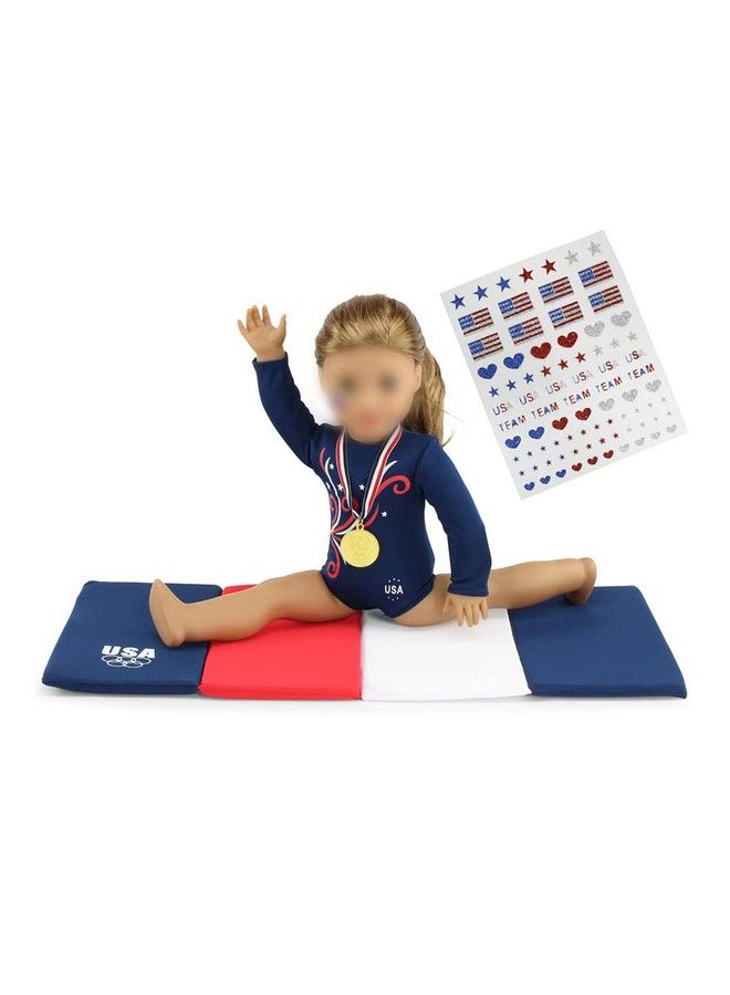 18 Inch Doll Gymnastics Clothes And Accessories Set Includes Leotard Tumbling Mat Gold Medal And Patriotic Face Stickers! L Fits Most 18“ Dolls
