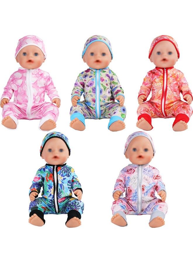 5 Sets Baby Doll Clothes Outfits Jumpsuits With Hats For 14 To 17 Inch Baby Doll 43Cm New Born Baby Doll American 18 Inch Doll Clothes And Accessories