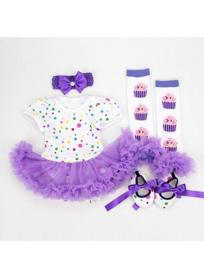 Reborn Baby Doll Clothes Outfit For 20 23 Inch Reborns Newborn Babies Matching Clothing Purple Dot Tutu Dress Four Piece Set