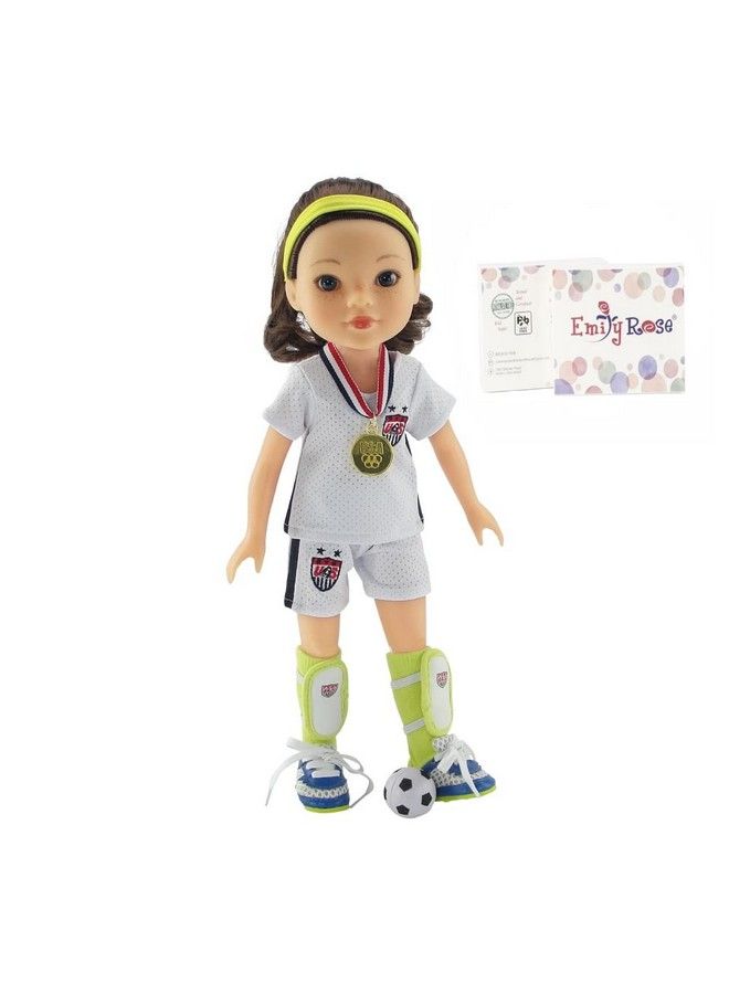 14 Inch Doll Clothes ; Usa 11 Pc 14 In Doll Soccer Sports Uniform Including Shoes & Accessories! ; Gift Boxed! ; Compatible With American Girl Wellie Wishers Dolls