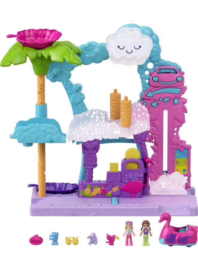 Playset 2 Micro Dolls With Toy Car Water Play & Color Change Accessories Pollyville Flamingo Fun Car Wash