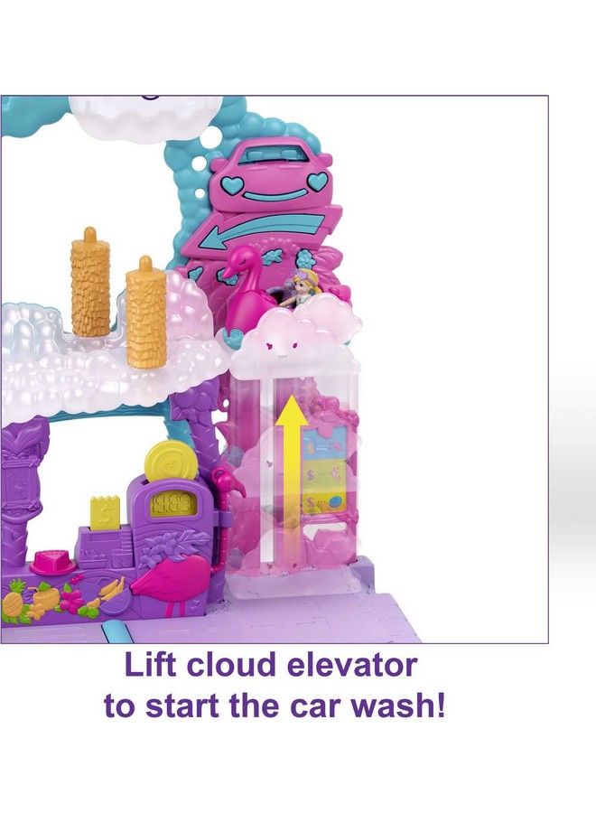 Playset 2 Micro Dolls With Toy Car Water Play & Color Change Accessories Pollyville Flamingo Fun Car Wash