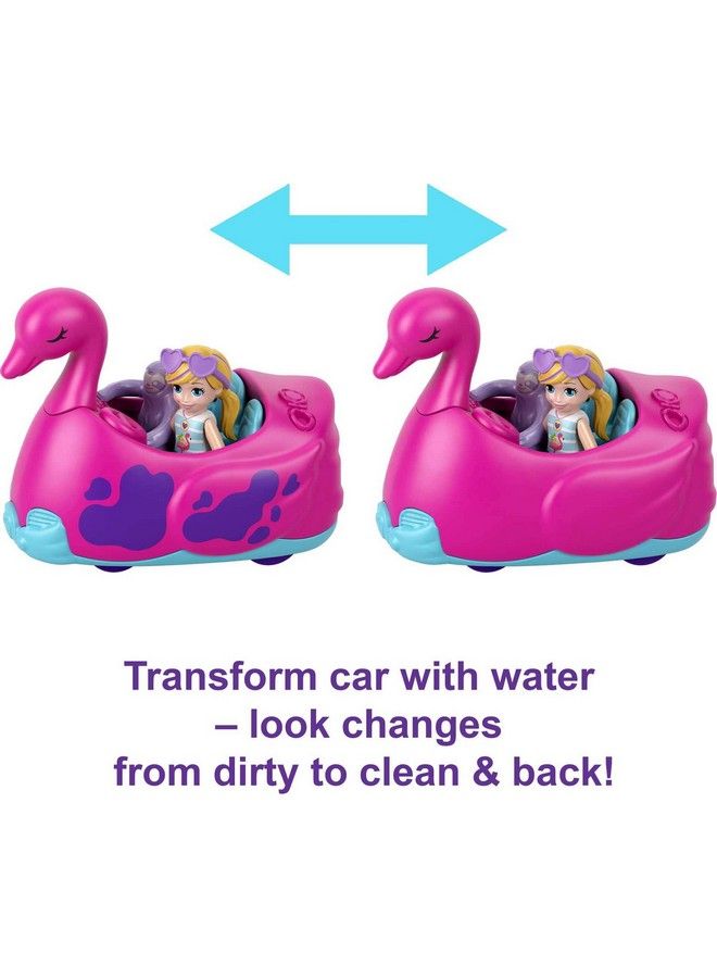 Playset 2 Micro Dolls With Toy Car Water Play & Color Change Accessories Pollyville Flamingo Fun Car Wash