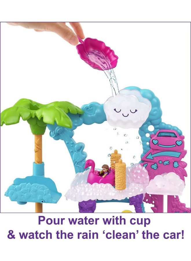 Playset 2 Micro Dolls With Toy Car Water Play & Color Change Accessories Pollyville Flamingo Fun Car Wash
