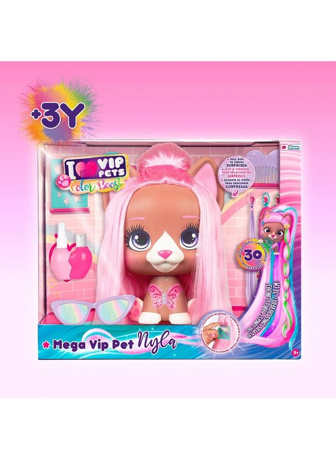Color Boost Mega Vip Pet Nyla ; Styling Head 30+ Accessories Kids Age 3+ Multi