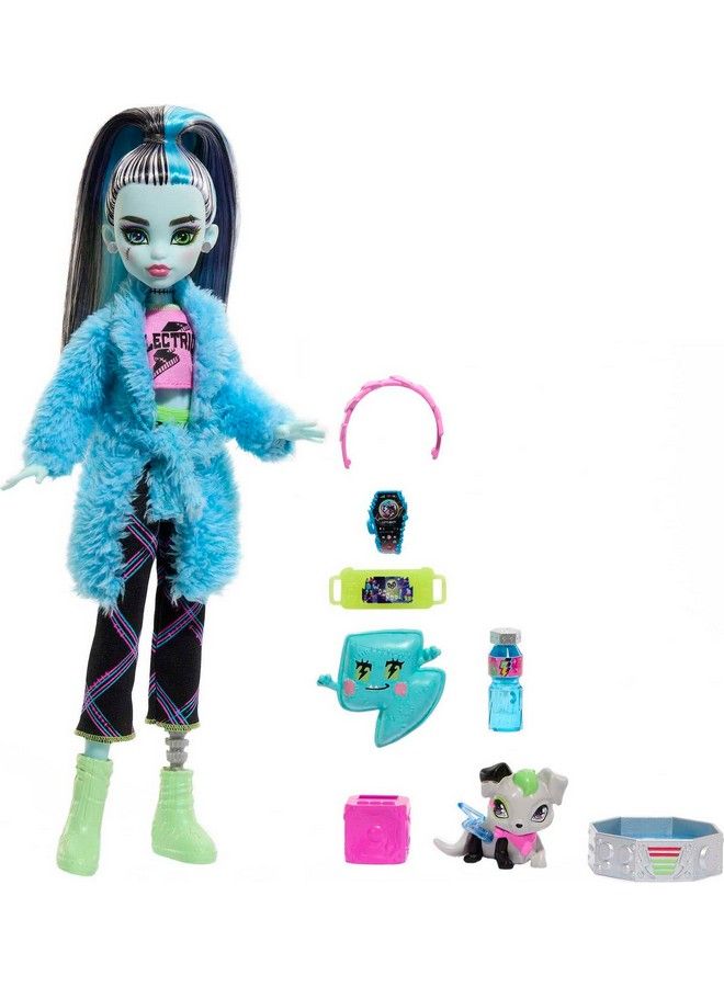 Doll Frankie Stein Creepover Party Set With Pet Dog Watzie Sleepover Clothes And Accessories