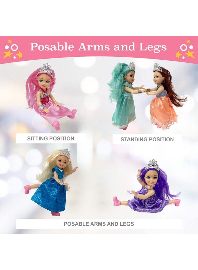 Little Dolls Set With Mini Princess Dolls For Girls Princess Toy Dolls For Dollhouse Small Doll Mini Princess Figures With Tiaras Hair Accessories Tiny 5.5” Miniature Mini Dolls Set Of 6