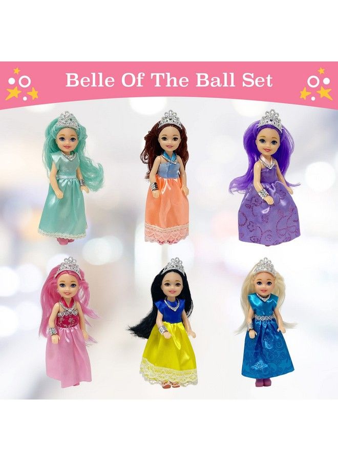 Little Dolls Set With Mini Princess Dolls For Girls Princess Toy Dolls For Dollhouse Small Doll Mini Princess Figures With Tiaras Hair Accessories Tiny 5.5” Miniature Mini Dolls Set Of 6
