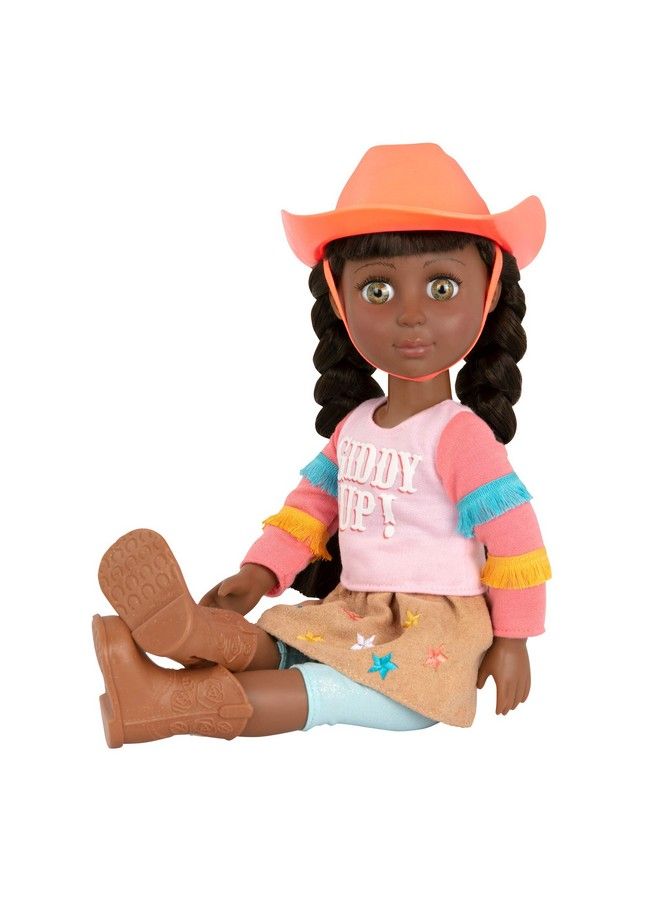 Jolie14 Inch Poseable Equestrian Doll Brown Hair & Green Eyes Horseback Riding Outfit Cowgirl Hat And Boots Toys Clothes And Accessories For Kids Ages 3+