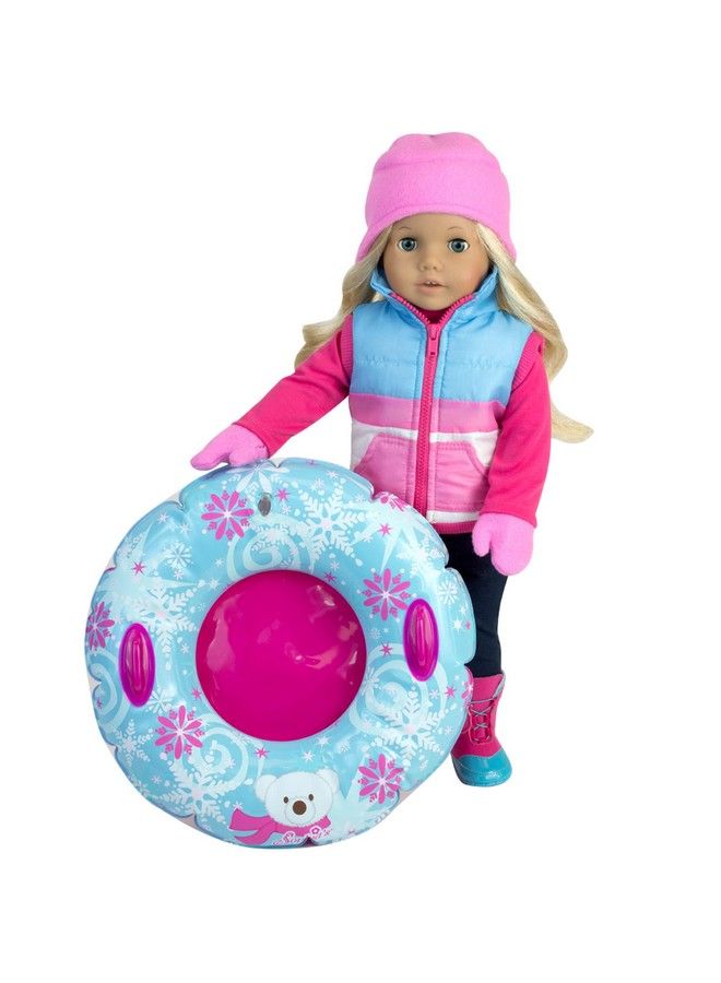 Winter Doll Vest Pink Fleece Hat Mittens And Polar Bear Snowflake Inner Tube 4 Piece Winter Set For 18