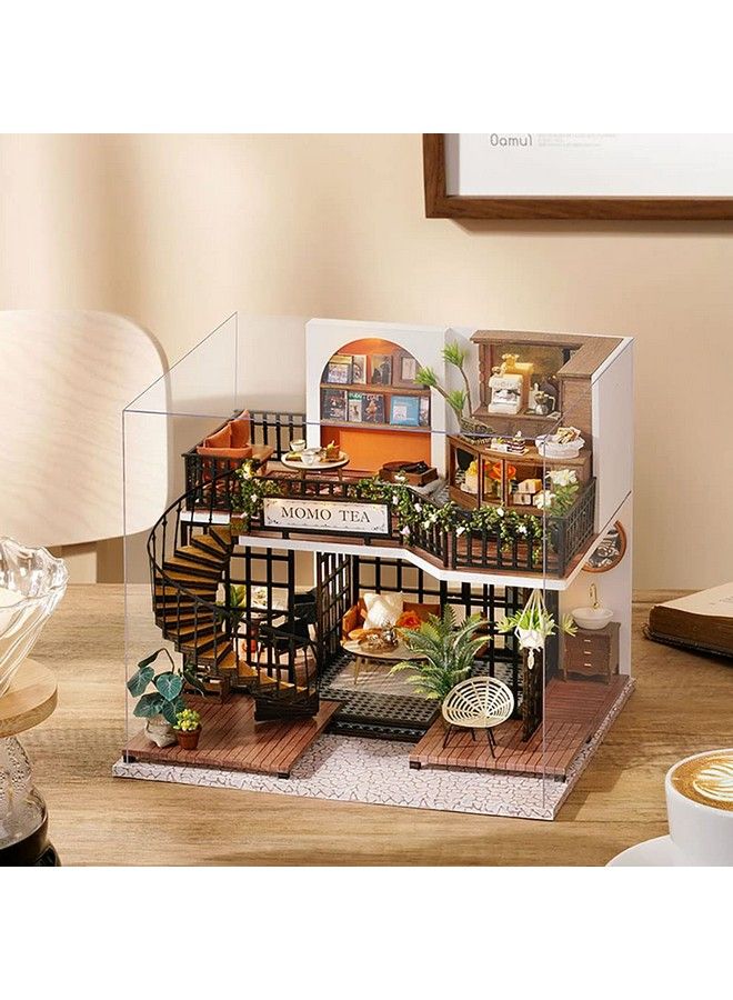 Dollhouse Miniature With Furniture Diy Wooden Dollhouse Kit Plus Dust Proof Creative Room Idea(Forest Tea Shop)